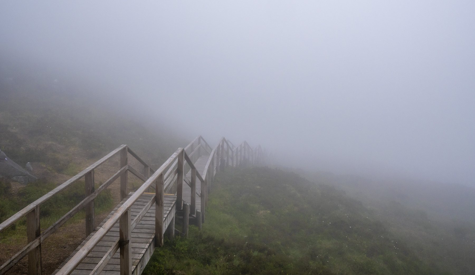 Low cloud and mist reducing visibility along the Cuilcagh boardwalk